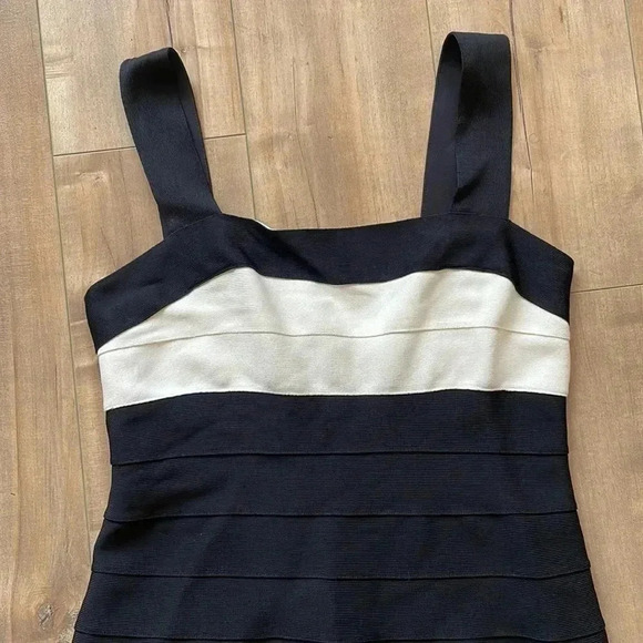 Carmen Marc Valvo Black & White Bandage Midi Cocktail Dress Sz M - Picture 2 of 7